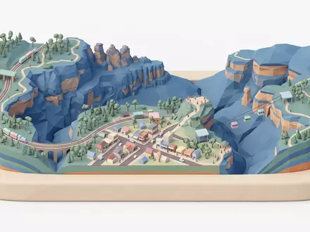 Isometrisches Diorama von Blue Mountains Australien und Umgebung in Katoomba Australien, verspielte Low-Poly-Kulisse in Pastellfarben - Foto: THN