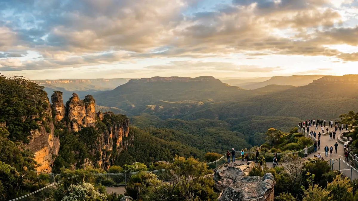 Fotorealistische Ansicht von Three Sisters Katoomba in Katoomba, Australien im Abendlicht