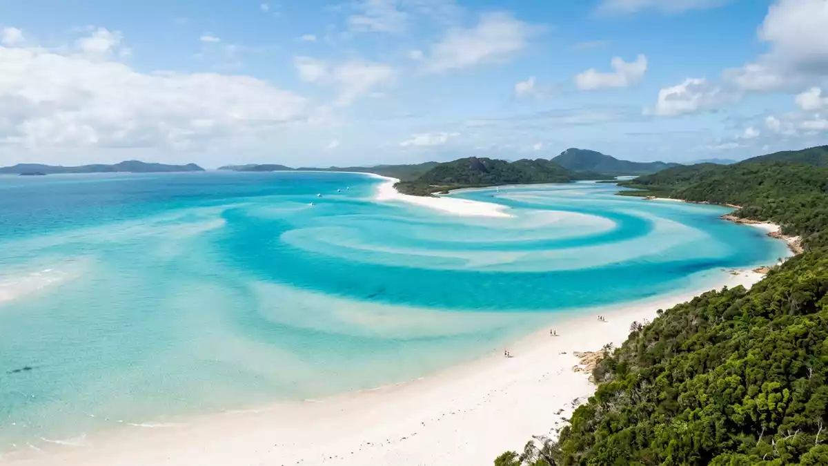 Editorial-Reisemagazinbild vom Wahrzeichen Whitehaven Beach in Whitsundays, Australien
