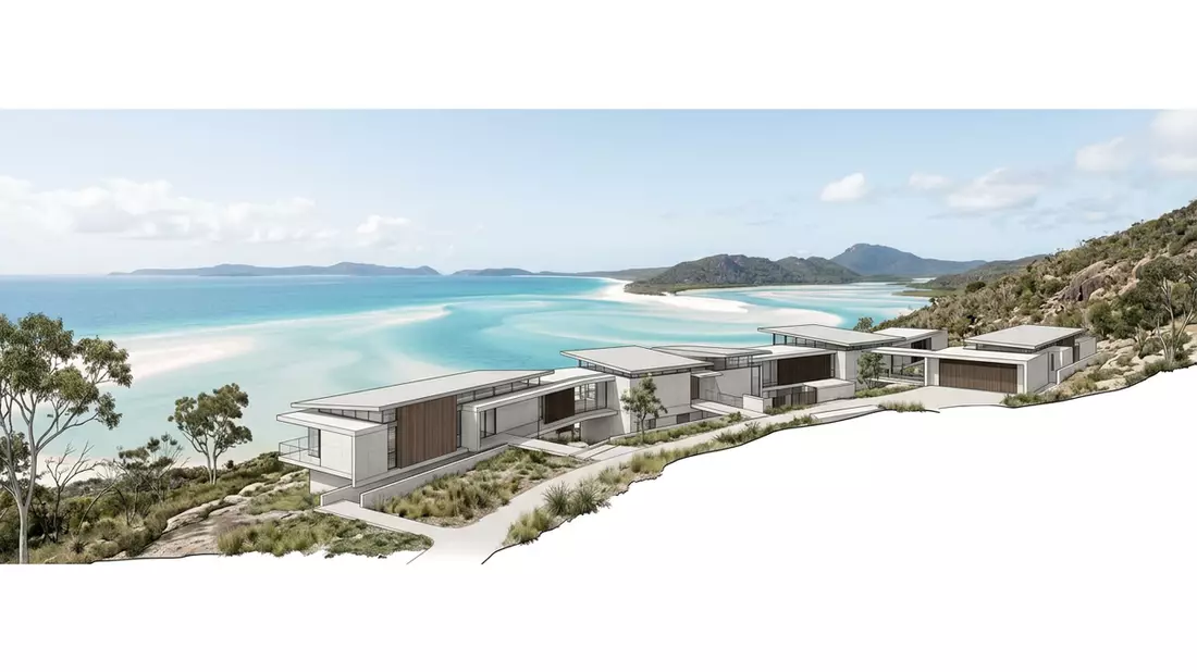 Architektur-Render von Whitehaven Beach in Whitsundays, Australien bei Tageslicht
