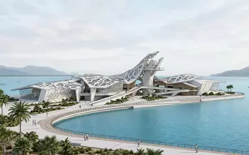 Moderner Architektur-Render zeigt Silhouette von Great Barrier Reef in Cairns Australien, klare Linien und neutrales - Foto: THN