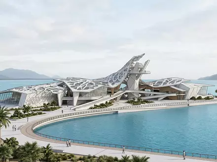Moderner Architektur-Render zeigt Silhouette von Great Barrier Reef in Cairns Australien, klare Linien und neutrales - Foto: THN