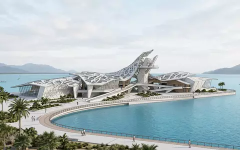 Moderner Architektur-Render zeigt Silhouette von Great Barrier Reef in Cairns Australien, klare Linien und neutrales - Foto: THN