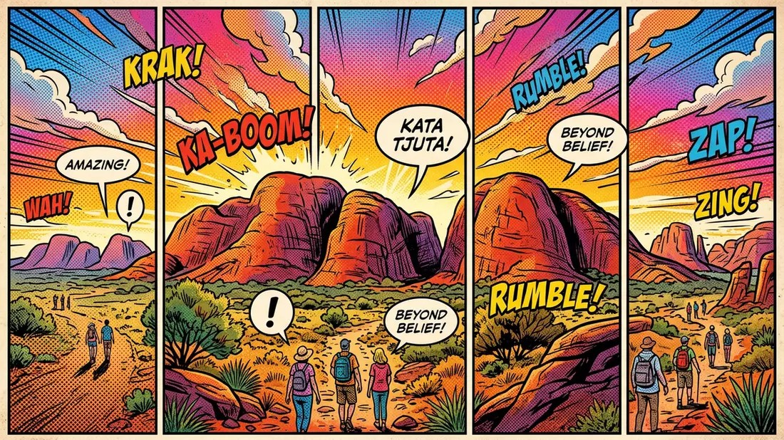 Pop-Art-Comic von Kata Tjuta in Yulara, Australien mit Rasterpunkten