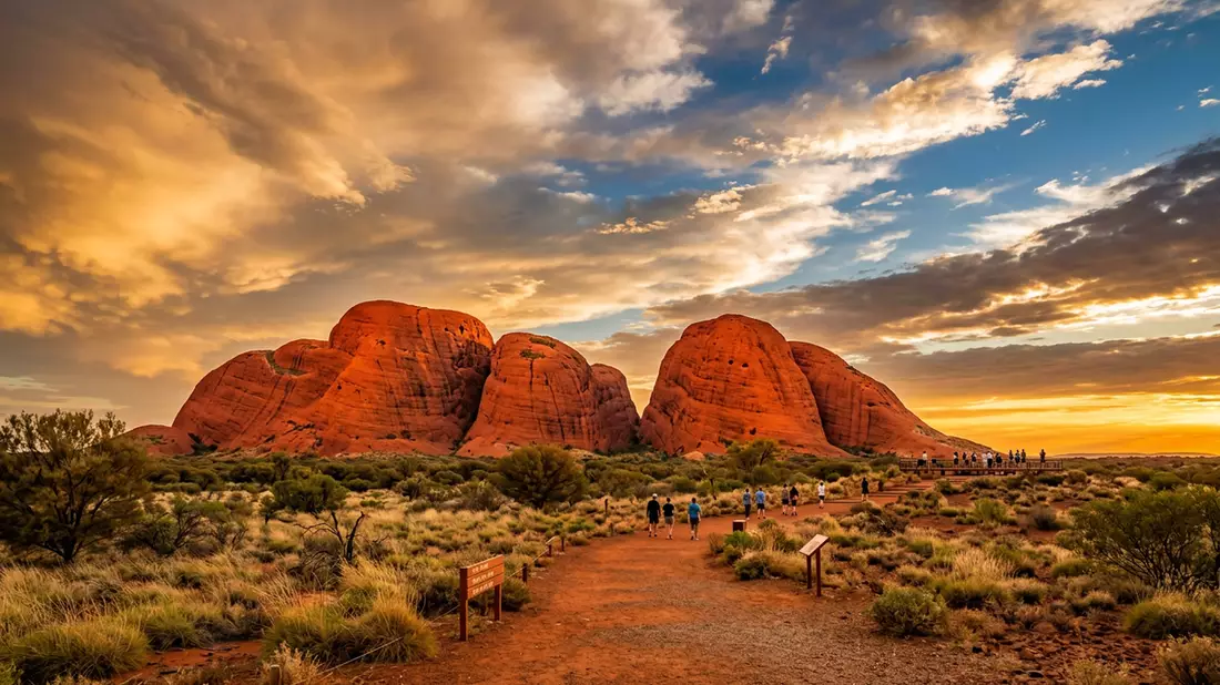 Fotorealistische Ansicht von Kata Tjuta in Yulara, Australien im Abendlicht