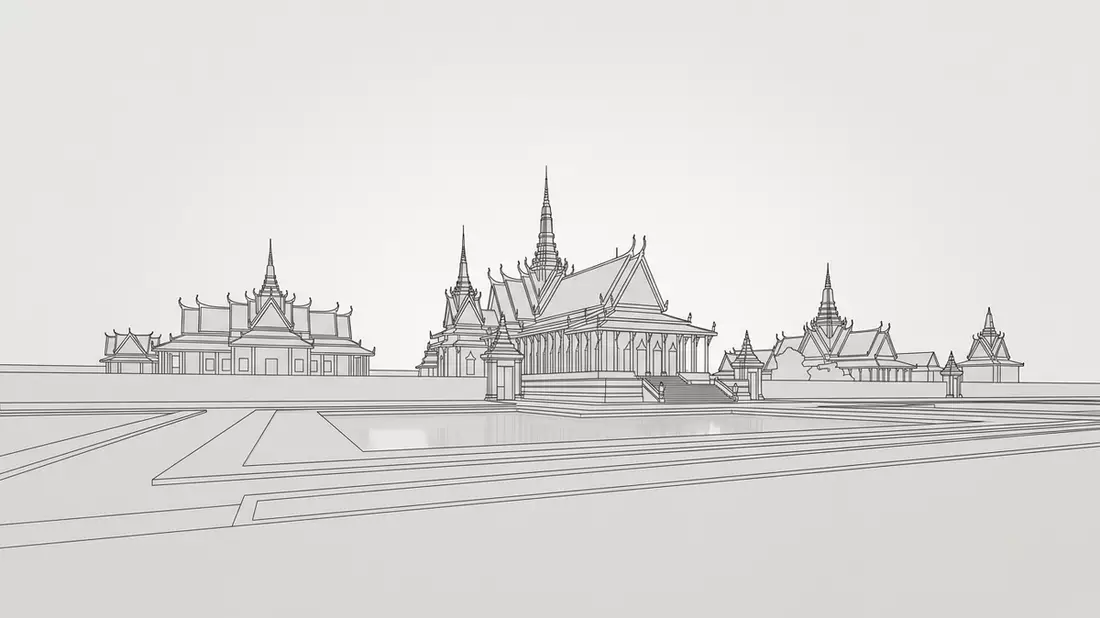 Architektur-Render von Konigspalast Phnom Penh in Phnom Penh, Kambodscha bei Tageslicht