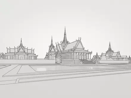 Moderner Architektur-Render zeigt Silhouette von Konigspalast Phnom Penh in Phnom Penh Kambodscha, klare Linien und - Foto: THN