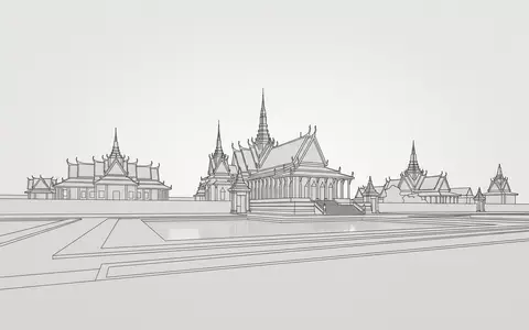 Moderner Architektur-Render zeigt Silhouette von Konigspalast Phnom Penh in Phnom Penh Kambodscha, klare Linien und - Foto: THN