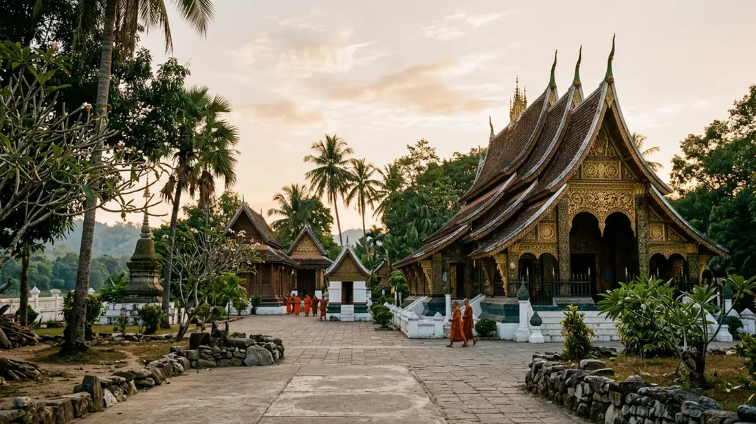 Editorial-Reisemagazinbild vom Wahrzeichen Wat Xieng Thong in Luang Prabang, Laos