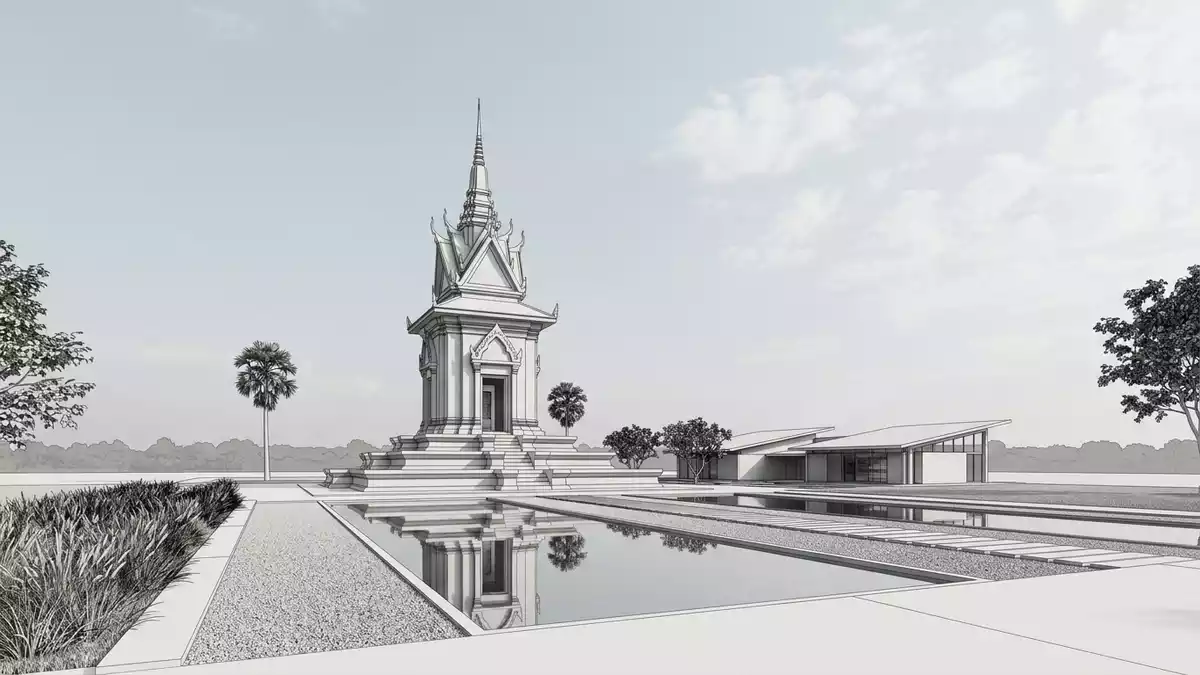 Architektur-Render von Killing Fields Phnom Penh in Phnom Penh, Kambodscha bei Tageslicht