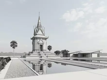 Moderner Architektur-Render zeigt Silhouette von Killing Fields Phnom Penh in Phnom Penh Kambodscha, klare Linien - Foto: THN