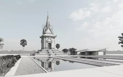 Moderner Architektur-Render zeigt Silhouette von Killing Fields Phnom Penh in Phnom Penh Kambodscha, klare Linien - Foto: THN