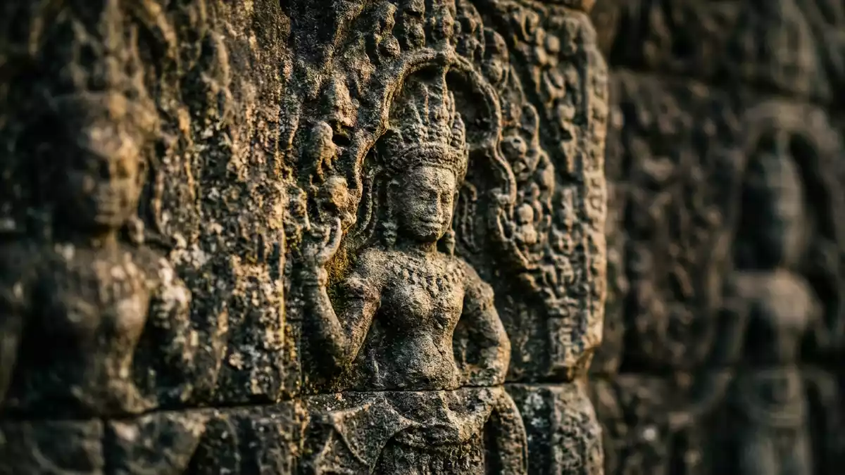 Makroaufnahme eines Materialdetails am Wahrzeichen Silberpagode Phnom Penh, Phnom Penh Kambo…