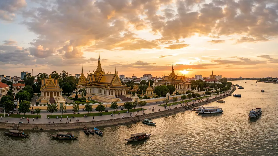 Fotorealistische Ansicht von Silberpagode Phnom Penh in Phnom Penh, Kambodscha im Abendlicht