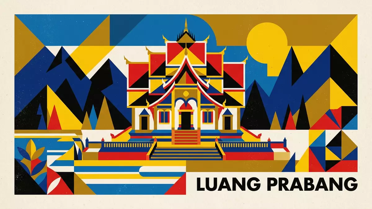Bauhaus-Poster als Abstraktion von Konigspalastmuseum Luang Prabang in Luang Prabang, Laos