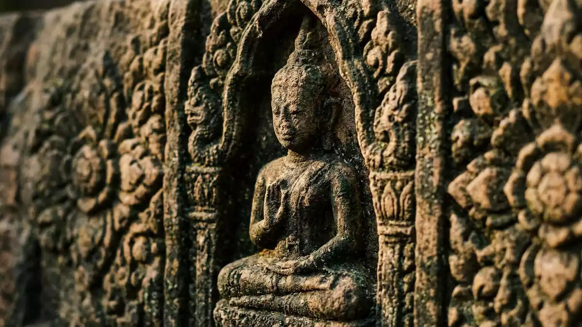 Makroaufnahme eines Materialdetails am Wahrzeichen Wat Sisaket Vientiane, Vientiane Laos