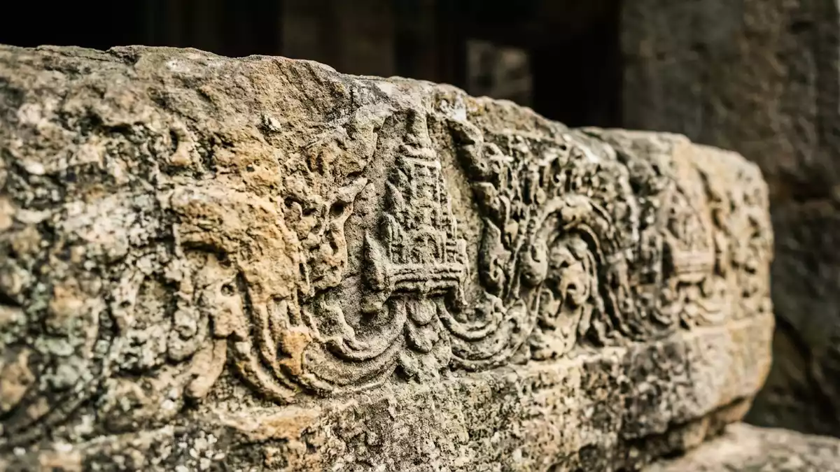 Makroaufnahme eines Materialdetails am Wahrzeichen Nationalmuseum Kambodscha, Phnom Penh Kam…