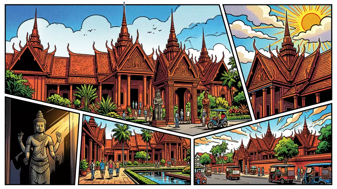Pop-Art-Comic von Nationalmuseum Kambodscha in Phnom Penh, Kambodscha mit Rasterpunkten