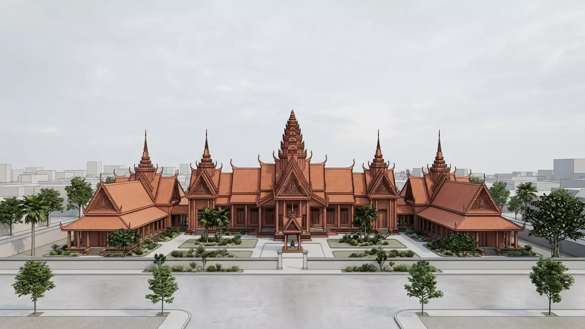 Architektur-Render von Nationalmuseum Kambodscha in Phnom Penh, Kambodscha bei Tageslicht