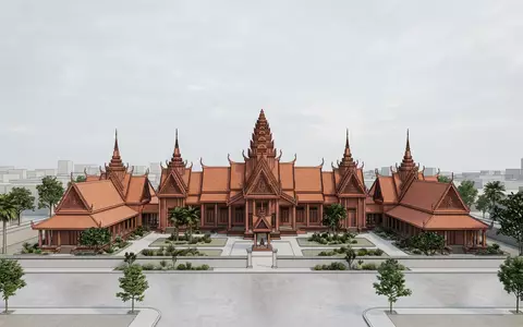 Moderner Architektur-Render zeigt Silhouette von Nationalmuseum Kambodscha in Phnom Penh Kambodscha, klare Linien und neutrales - Foto: THN