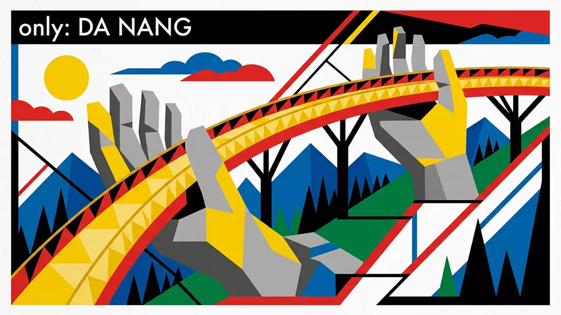 Bauhaus-Poster als Abstraktion von Goldene Brücke Da Nang in Da Nang, Vietnam