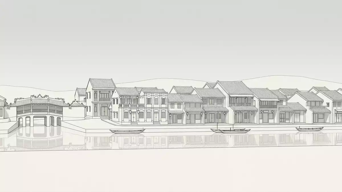 Architektur-Render von Altstadt Hoi An in Hoi An, Vietnam bei Tageslicht