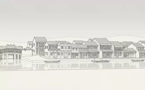 Moderner Architektur-Render zeigt Silhouette von Altstadt Hoi An in Hoi An Vietnam, klare Linien und - Foto: THN