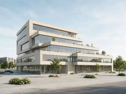 Moderner Architektur-Render zeigt Silhouette von Miniatur Wunderland Hamburg in Hamburg Deutschland, klare Linien und neutrales - Foto: THN