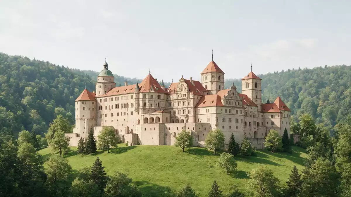 Architektur-Render von Schloss Heidelberg in Heidelberg, Deutschland bei Tageslicht