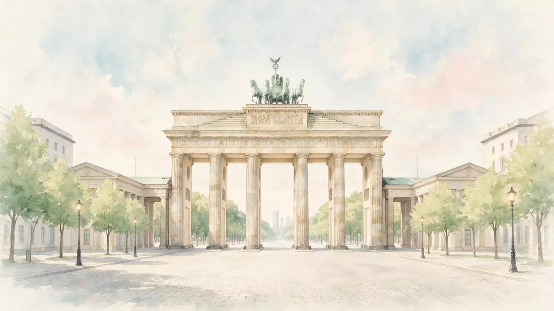 Aquarell-Illustration von Brandenburger Tor Berlin in Berlin, Deutschland als Reiseposter