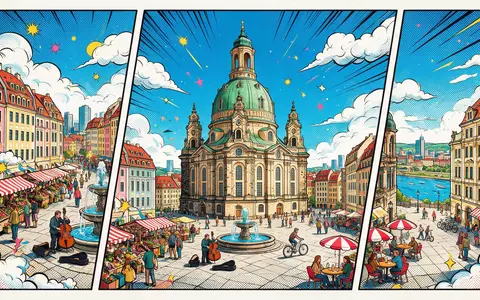 Pop-Art-Comicillustration des Wahrzeichens Frauenkirche Dresden in Dresden Deutschland, kraeftige Konturen Rasterpunkte und satte Farben - Foto: THN