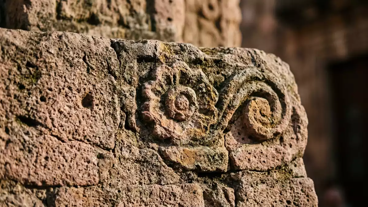Makroaufnahme eines Materialdetails am Wahrzeichen Morelia Altstadt, Morelia Mexiko