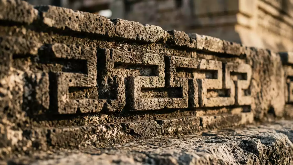 Makroaufnahme eines Materialdetails am Wahrzeichen Mitla, Oaxaca Mexiko