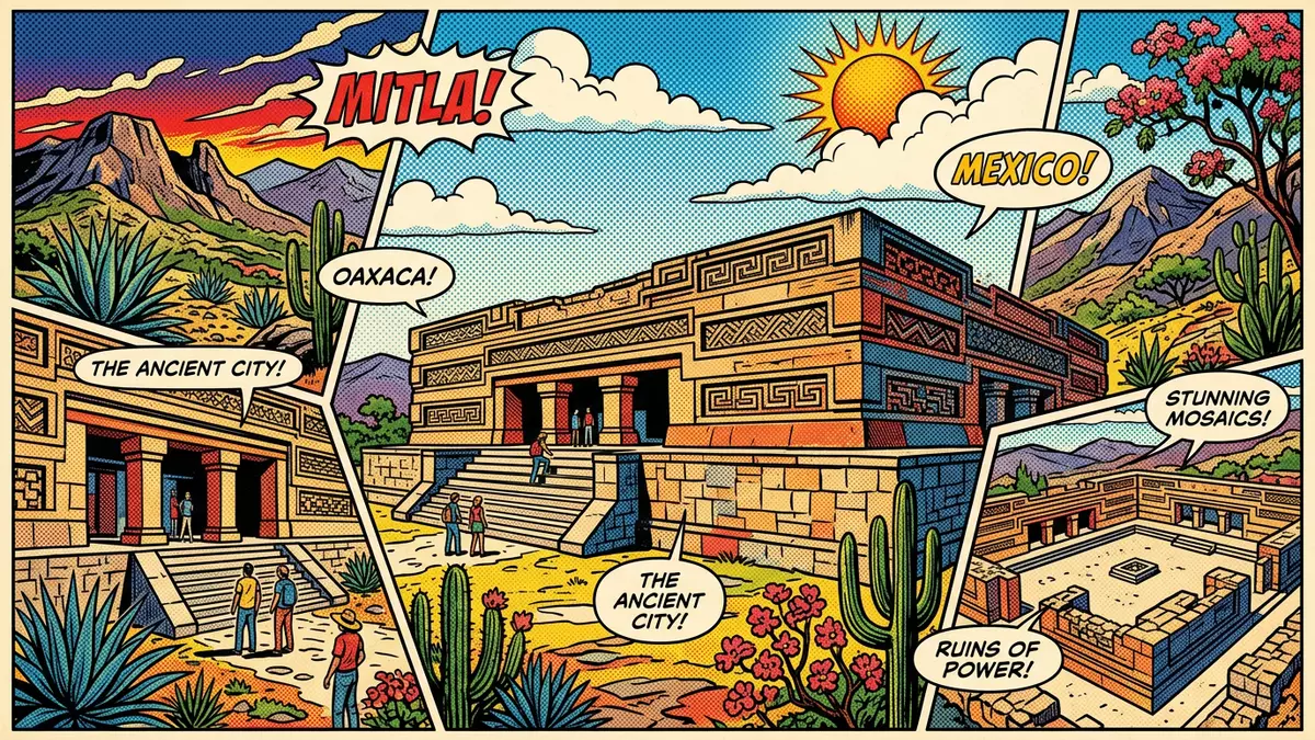 Pop-Art-Comic von Mitla in Oaxaca, Mexiko mit Rasterpunkten