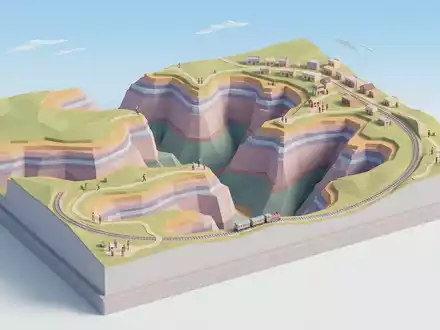 Isometrisches Diorama von Barranca del Cobre Aussichtspunkt und Umgebung in Divisadero Mexiko, verspielte Low-Poly-Kulisse in - Foto: THN