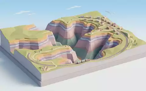 Isometrisches Diorama von Barranca del Cobre Aussichtspunkt und Umgebung in Divisadero Mexiko, verspielte Low-Poly-Kulisse in - Foto: THN