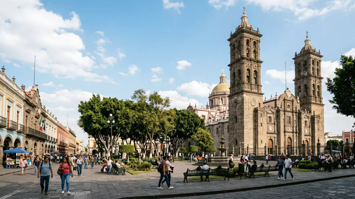 Editorial-Reisemagazinbild vom Wahrzeichen Kathedrale von Puebla in Puebla, Mexiko