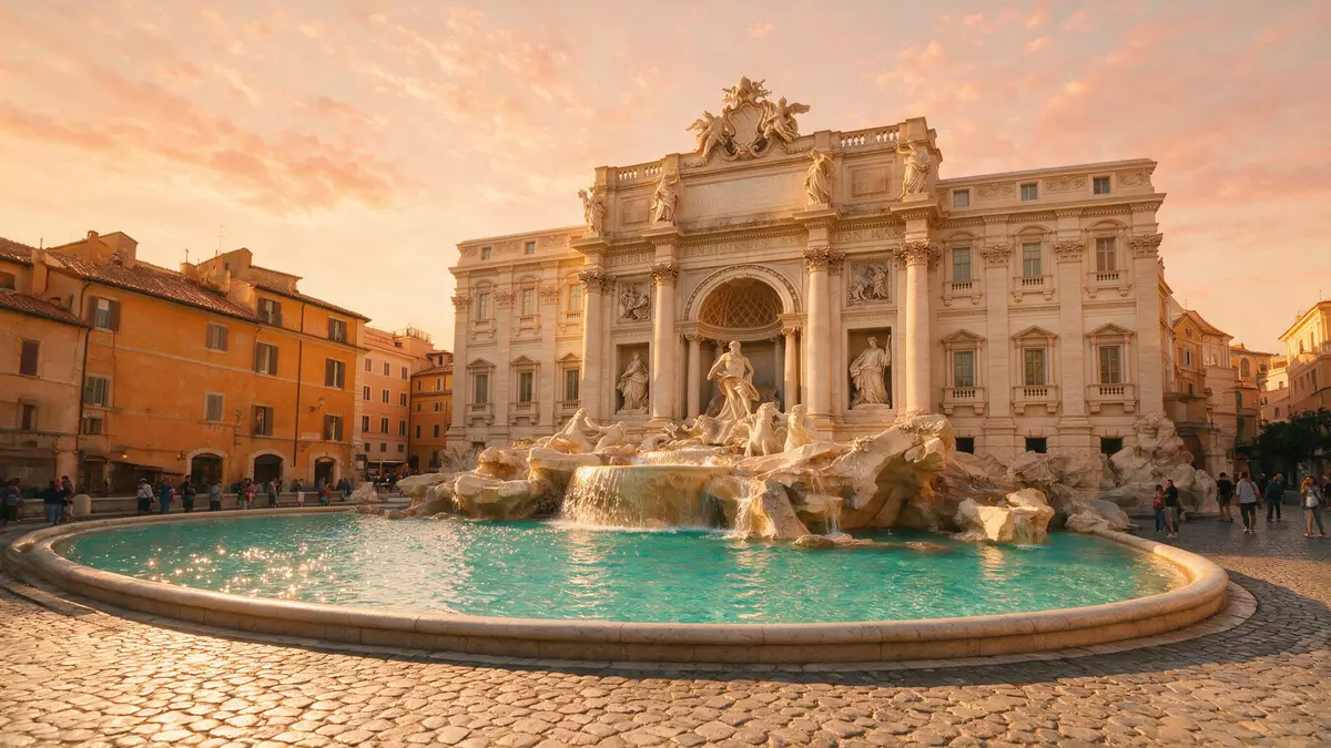 Fotorealistische Ansicht von Trevi-Brunnen Rom in Rom, Italien im Abendlicht
