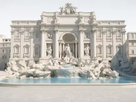 Moderner Architektur-Render zeigt Silhouette von Trevi-Brunnen Rom in Rom Italien, klare Linien und neutrales Tageslicht - Foto: THN