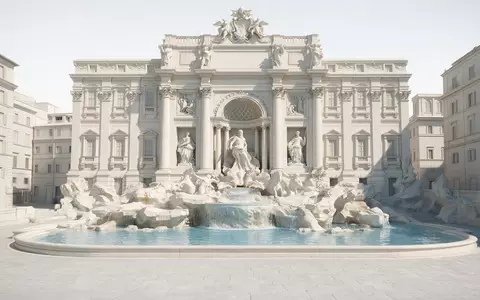 Moderner Architektur-Render zeigt Silhouette von Trevi-Brunnen Rom in Rom Italien, klare Linien und neutrales Tageslicht - Foto: THN