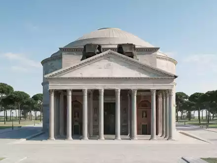 Moderner Architektur-Render zeigt Silhouette von Pantheon Rom in Rom Italien, klare Linien und neutrales Tageslicht - Foto: THN