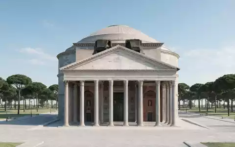 Moderner Architektur-Render zeigt Silhouette von Pantheon Rom in Rom Italien, klare Linien und neutrales Tageslicht - Foto: THN