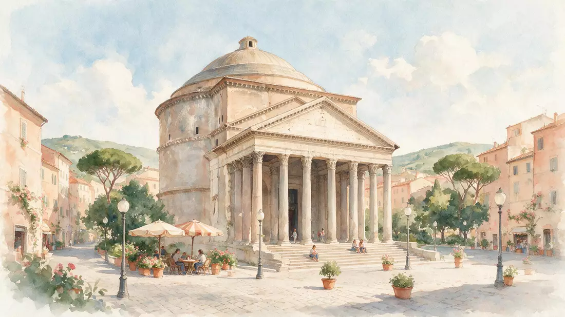 Aquarell-Illustration von Pantheon Rom in Rom, Italien als Reiseposter