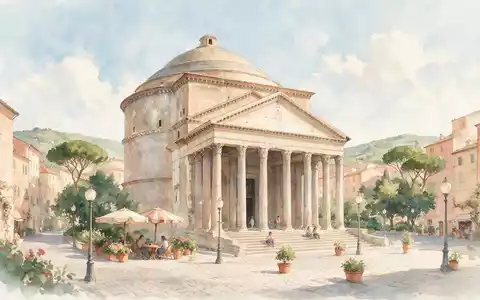 Aquarellillustration des Wahrzeichens Pantheon Rom in Rom Italien, weiche Farbverläufe und pastelliges Reiseposter-Feeling - Foto: THN