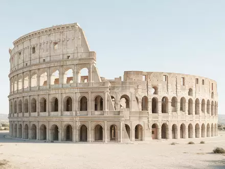 Moderner Architektur-Render zeigt Silhouette von Kolosseum Rom in Rom Italien, klare Linien und neutrales Tageslicht - Foto: THN