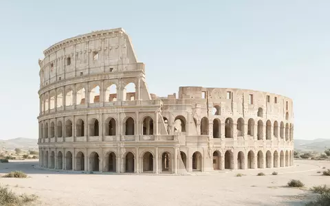Moderner Architektur-Render zeigt Silhouette von Kolosseum Rom in Rom Italien, klare Linien und neutrales Tageslicht - Foto: THN
