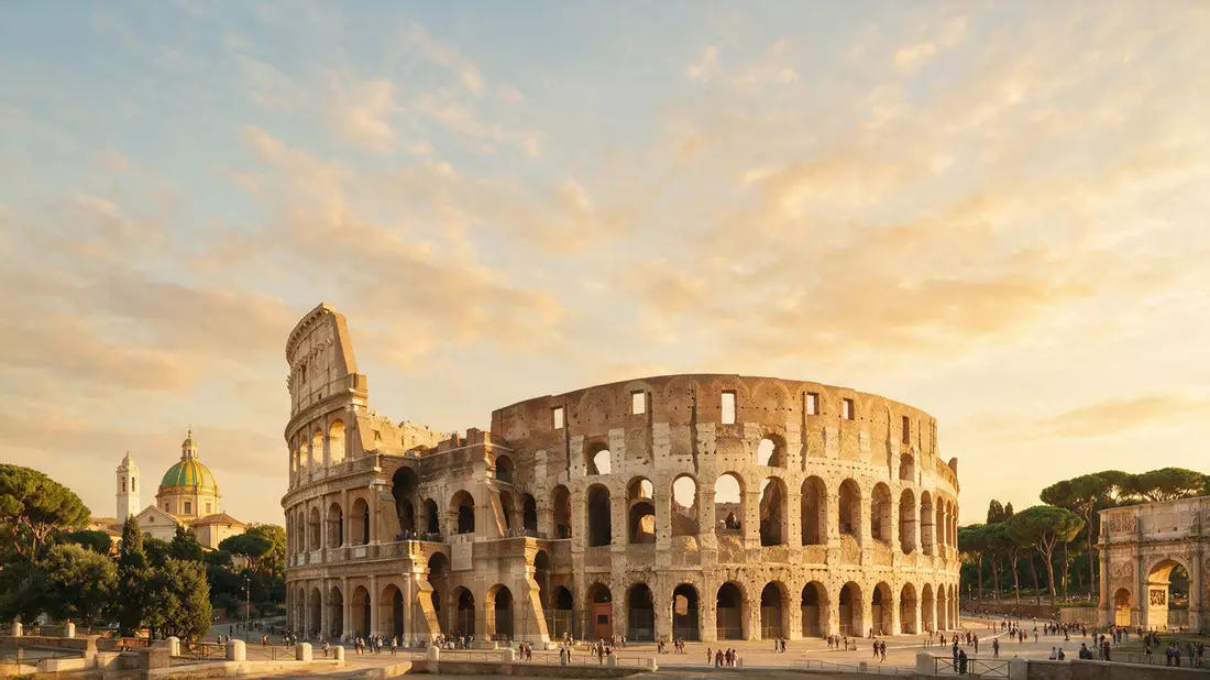 Fotorealistische Ansicht von Kolosseum Rom in Rom, Italien im Abendlicht