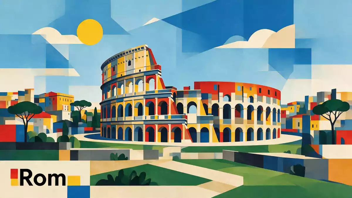 Bauhaus-Poster als Abstraktion von Kolosseum Rom in Rom, Italien