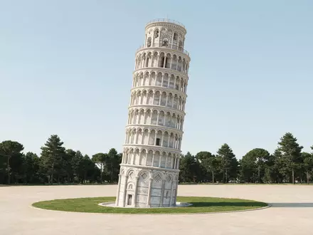 Moderner Architektur-Render zeigt Silhouette von Schiefer Turm von Pisa in Pisa Italien, klare Linien und - Foto: THN