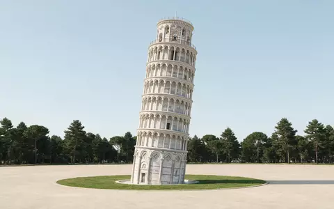 Moderner Architektur-Render zeigt Silhouette von Schiefer Turm von Pisa in Pisa Italien, klare Linien und - Foto: THN